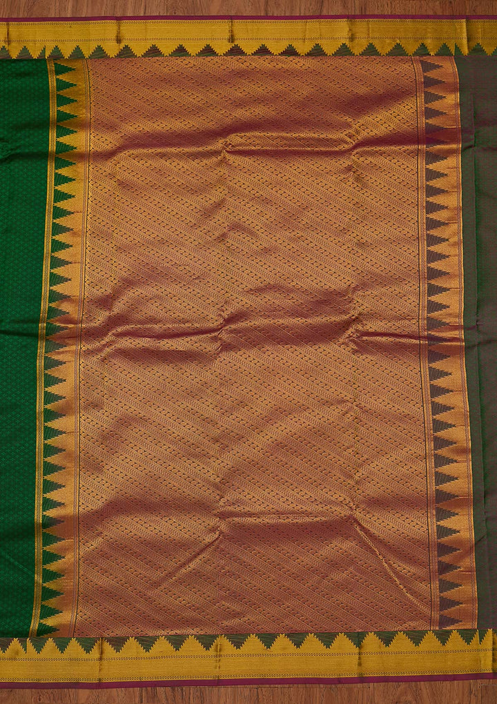 Bottle Green Zariwork Pure Silk Designer Saree - koskii