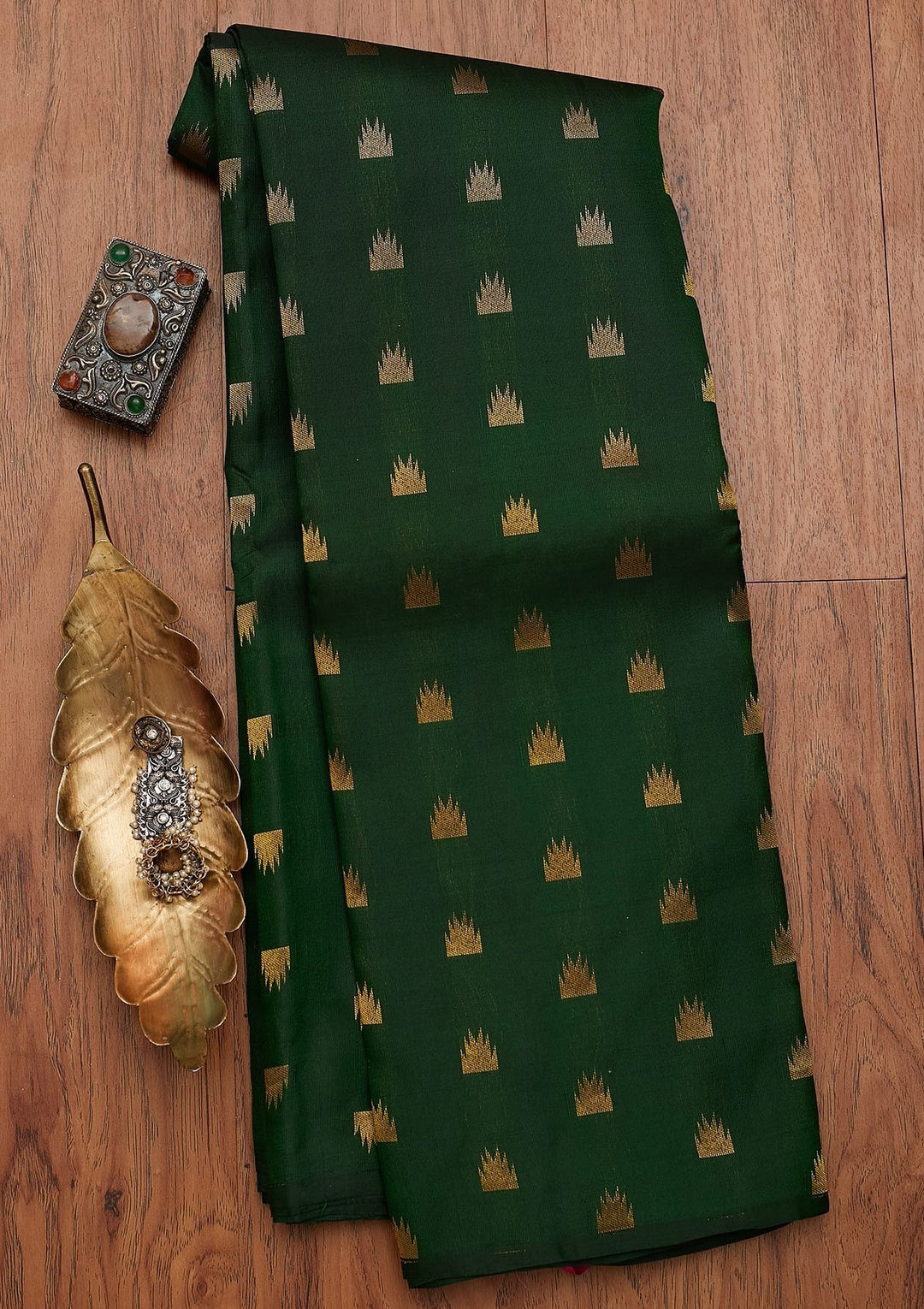 Bottle Green Zariwork Pure Silk Designer Saree - koskii