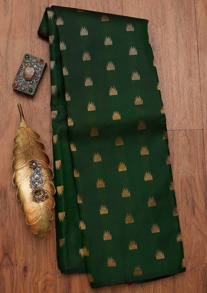 Bottle Green Zariwork Pure Silk Designer Saree - koskii