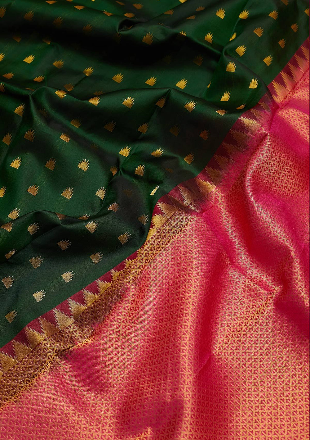 Bottle Green Zariwork Pure Silk Designer Saree - koskii