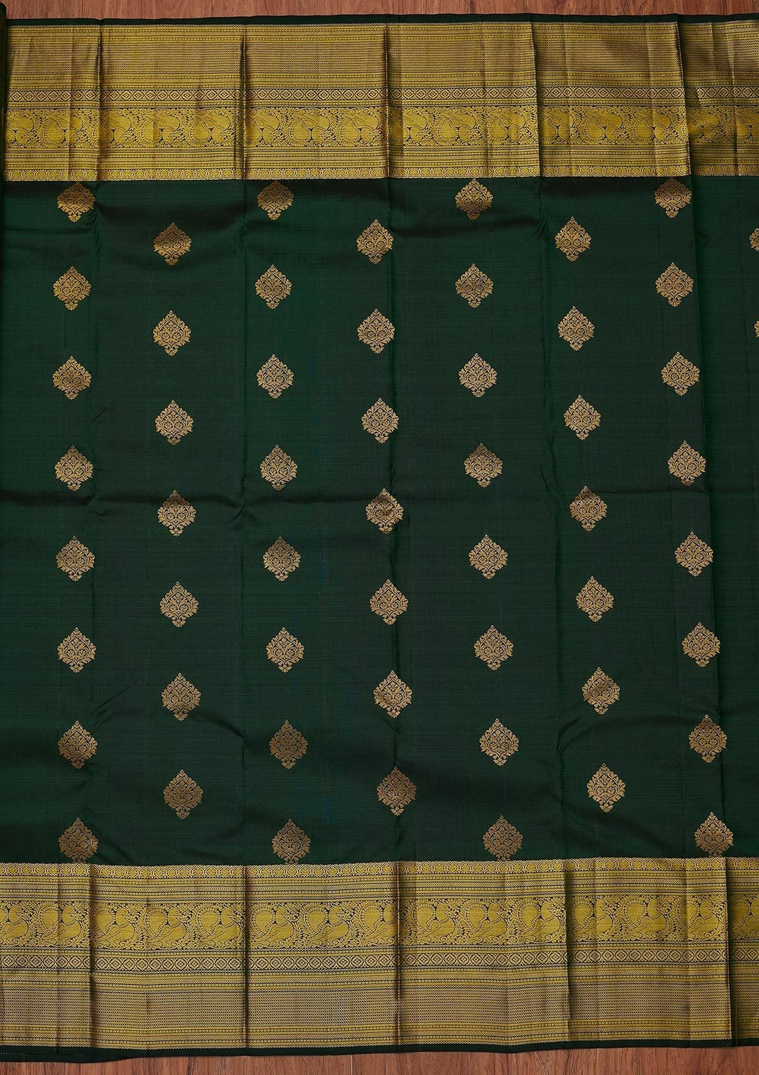 Bottle Green Zariwork Pure Silk Designer Unstitched Saree - Koskii