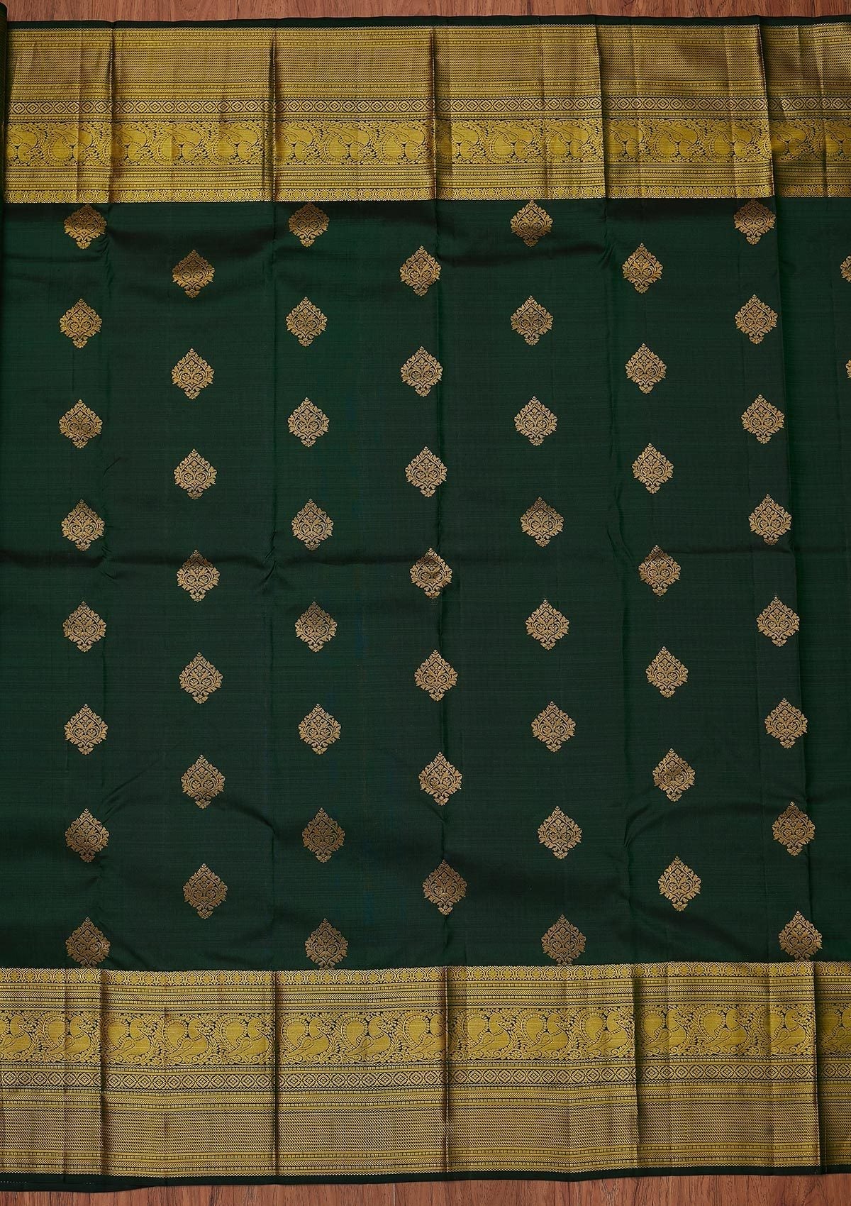 Bottle Green Zariwork Pure Silk Designer Unstitched Saree - Koskii