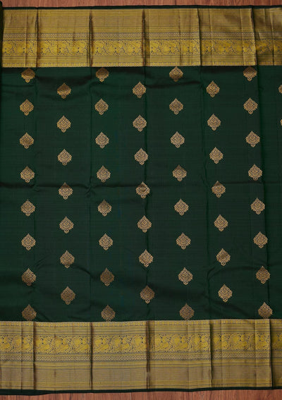 Bottle Green Zariwork Pure Silk Designer Unstitched Saree - Koskii