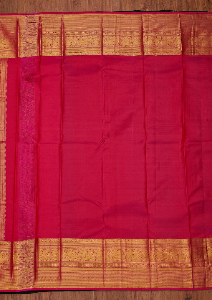 Bottle Green Zariwork Pure Silk Designer Unstitched Saree - Koskii