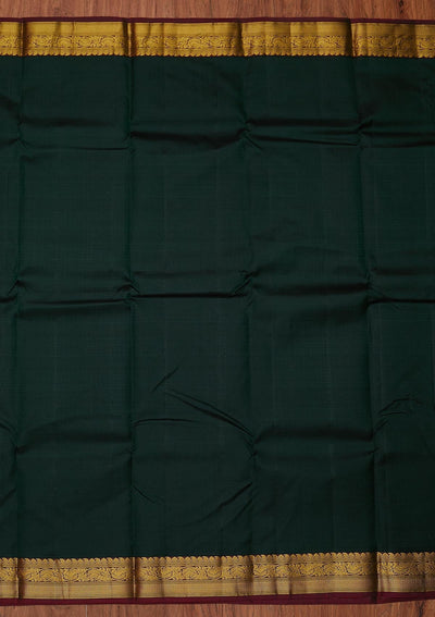 Bottle Green Zariwork Pure Silk Designer Unstitched Saree - Koskii