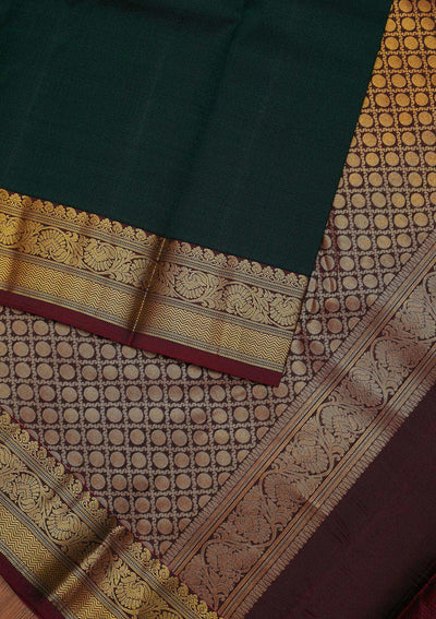 Bottle Green Zariwork Pure Silk Designer Unstitched Saree - Koskii