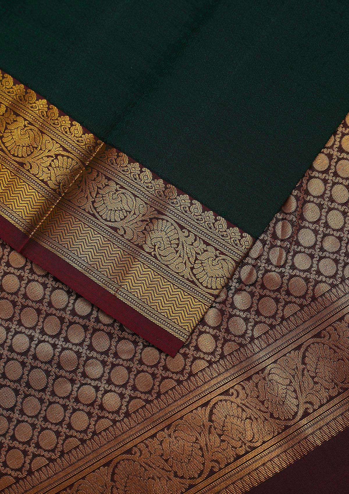 Bottle Green Zariwork Pure Silk Designer Unstitched Saree - Koskii