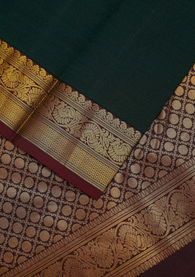 Bottle Green Zariwork Pure Silk Designer Unstitched Saree - Koskii