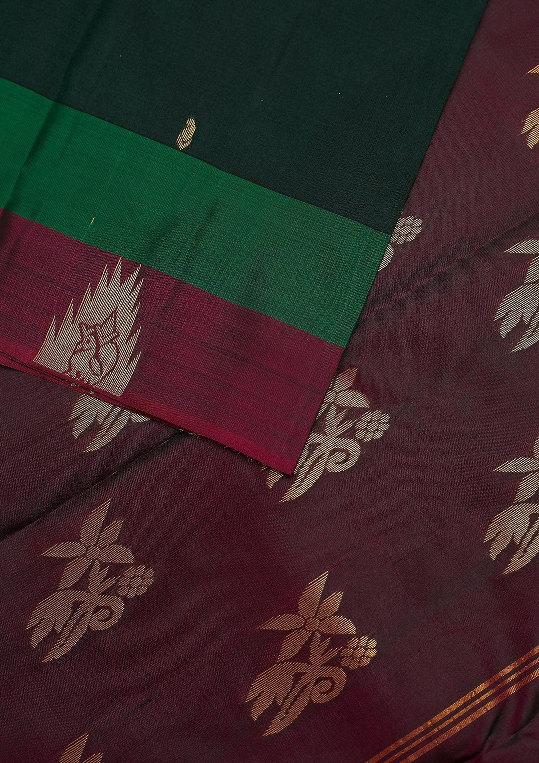 Bottle Green Zariwork Pure Silk Designer Unstitched Saree - Koskii