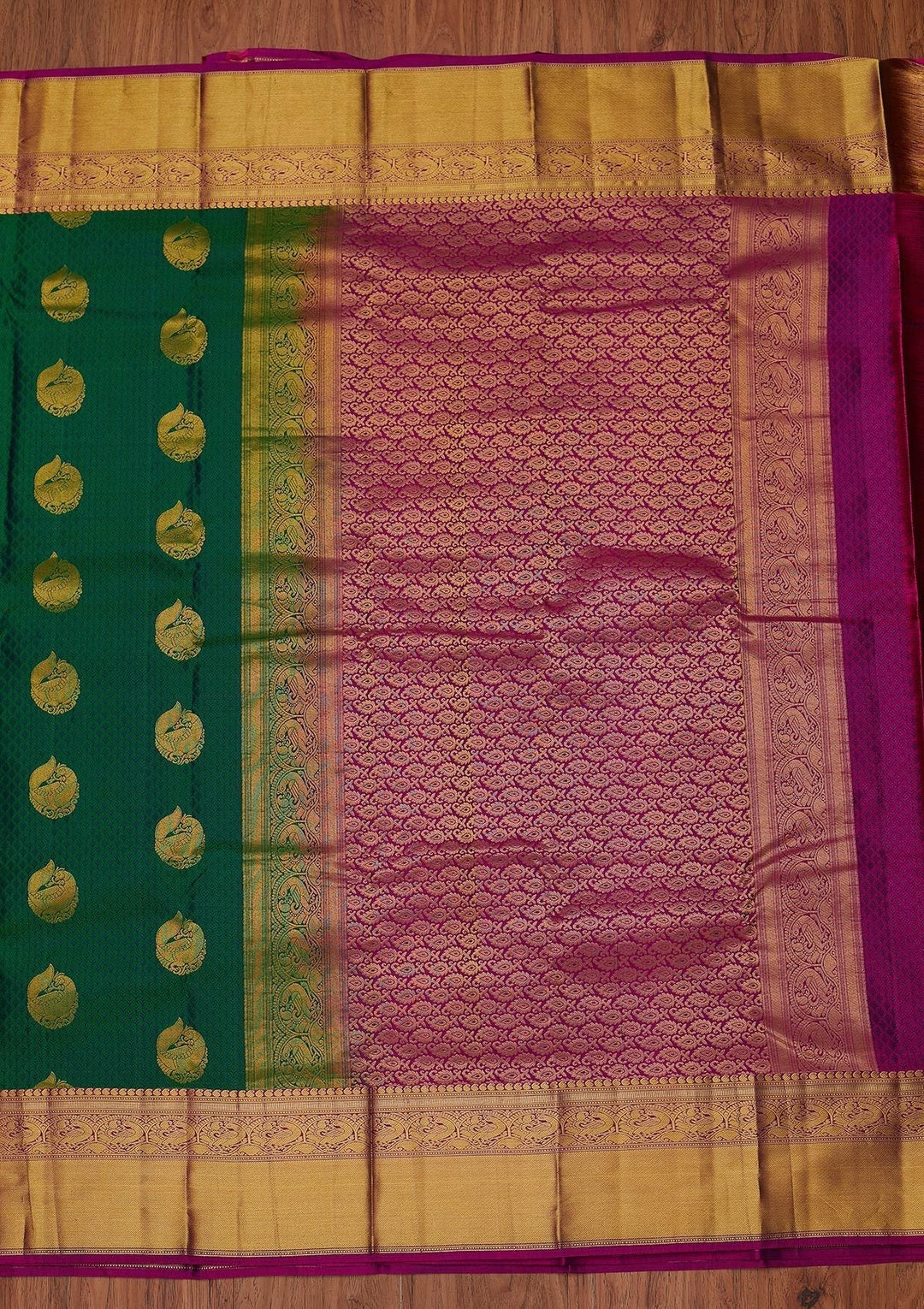 Bottle Green Zariwork Pure Silk Designer Unstitched Saree - Koskii