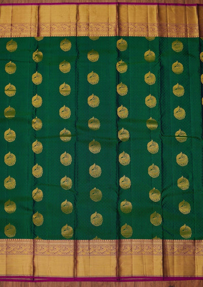 Bottle Green Zariwork Pure Silk Designer Unstitched Saree - Koskii