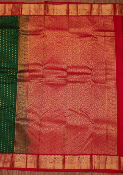 Bottle Green Zariwork Pure Silk Designer Unstitched Saree - Koskii