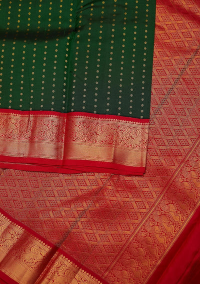 Bottle Green Zariwork Pure Silk Designer Unstitched Saree - Koskii