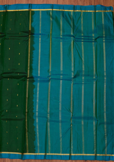 Bottle Green Zariwork Pure Silk Designer Unstitched Saree - Koskii