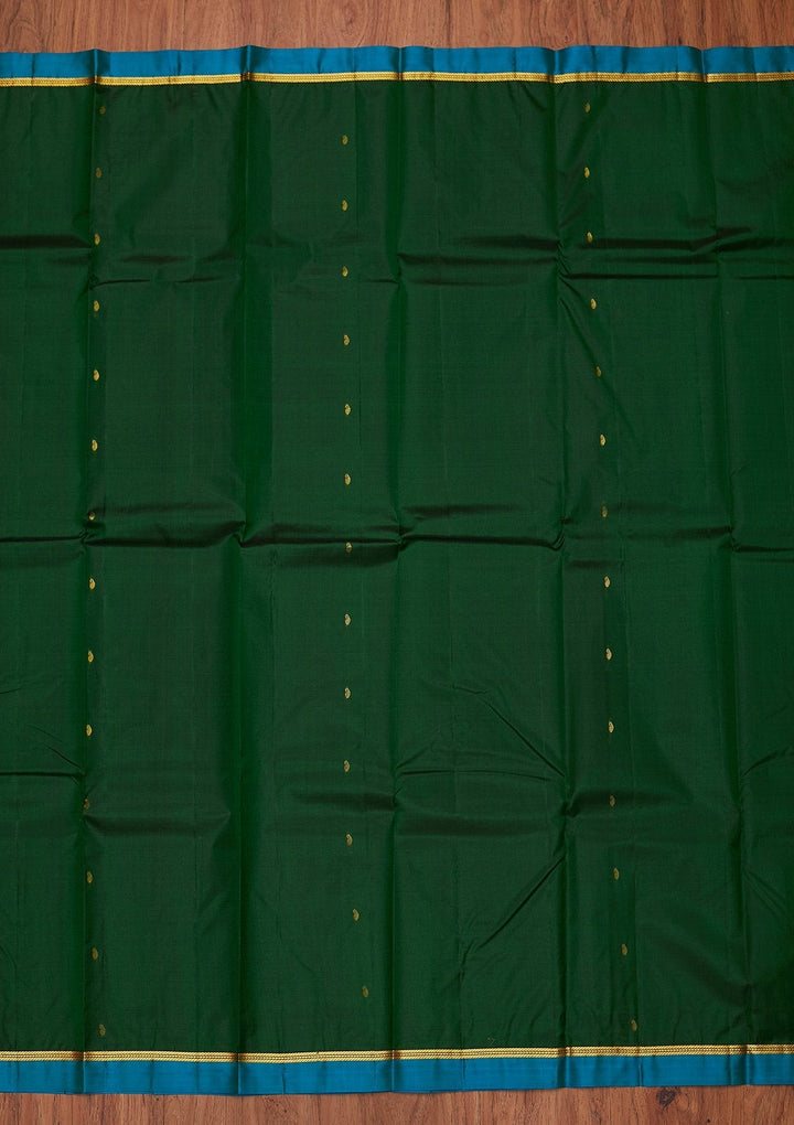 Bottle Green Zariwork Pure Silk Designer Unstitched Saree - Koskii