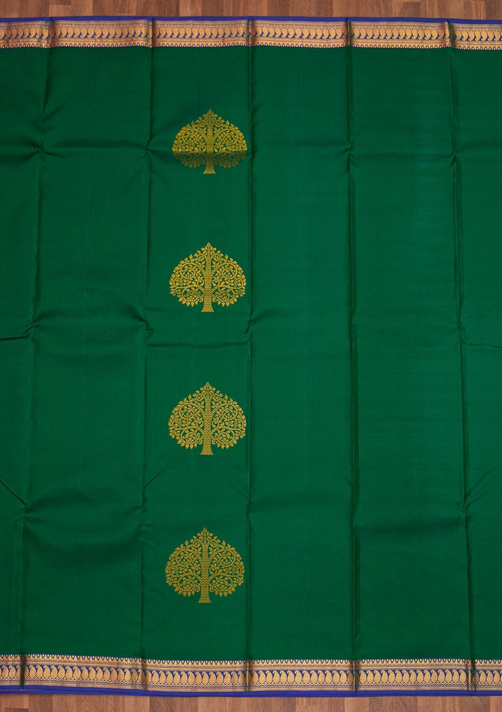 Bottle Green Zariwork Pure Silk Saree - Koskii