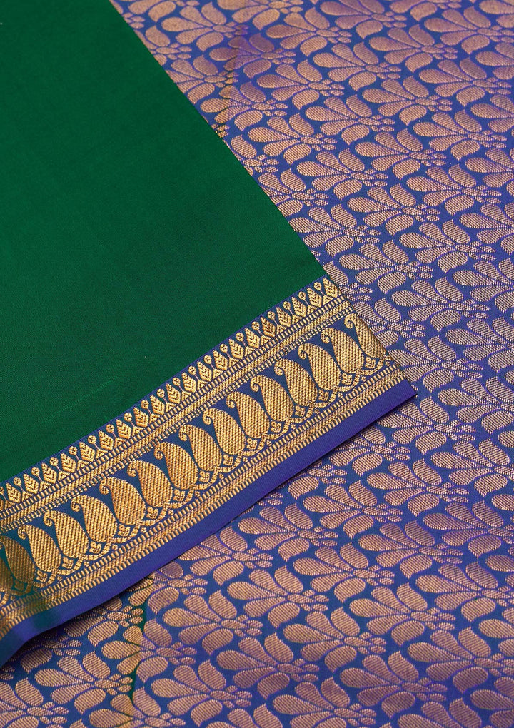 Bottle Green Zariwork Pure Silk Saree - Koskii