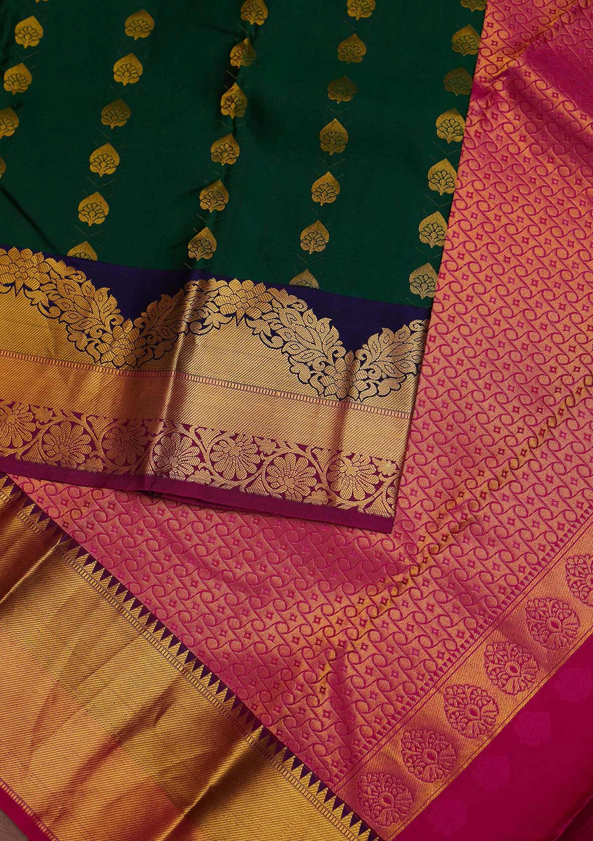 Bottle Green Zariwork Pure Silk Designer Saree - Koskii