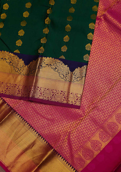 Bottle Green Zariwork Pure Silk Designer Saree - Koskii