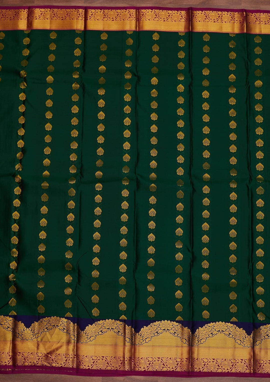 Bottle Green Zariwork Pure Silk Designer Saree - Koskii