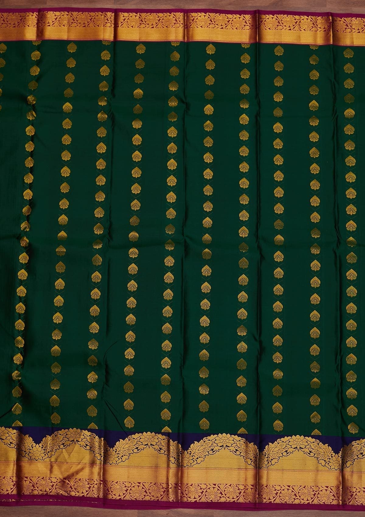 Bottle Green Zariwork Pure Silk Designer Saree - Koskii
