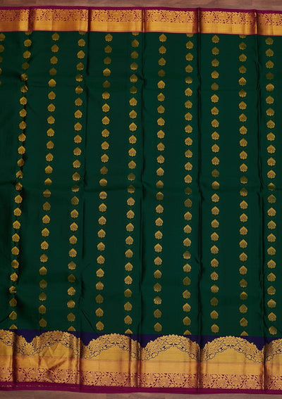 Bottle Green Zariwork Pure Silk Designer Saree - Koskii