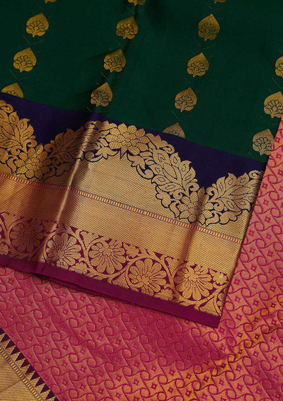 Bottle Green Zariwork Pure Silk Designer Saree - Koskii