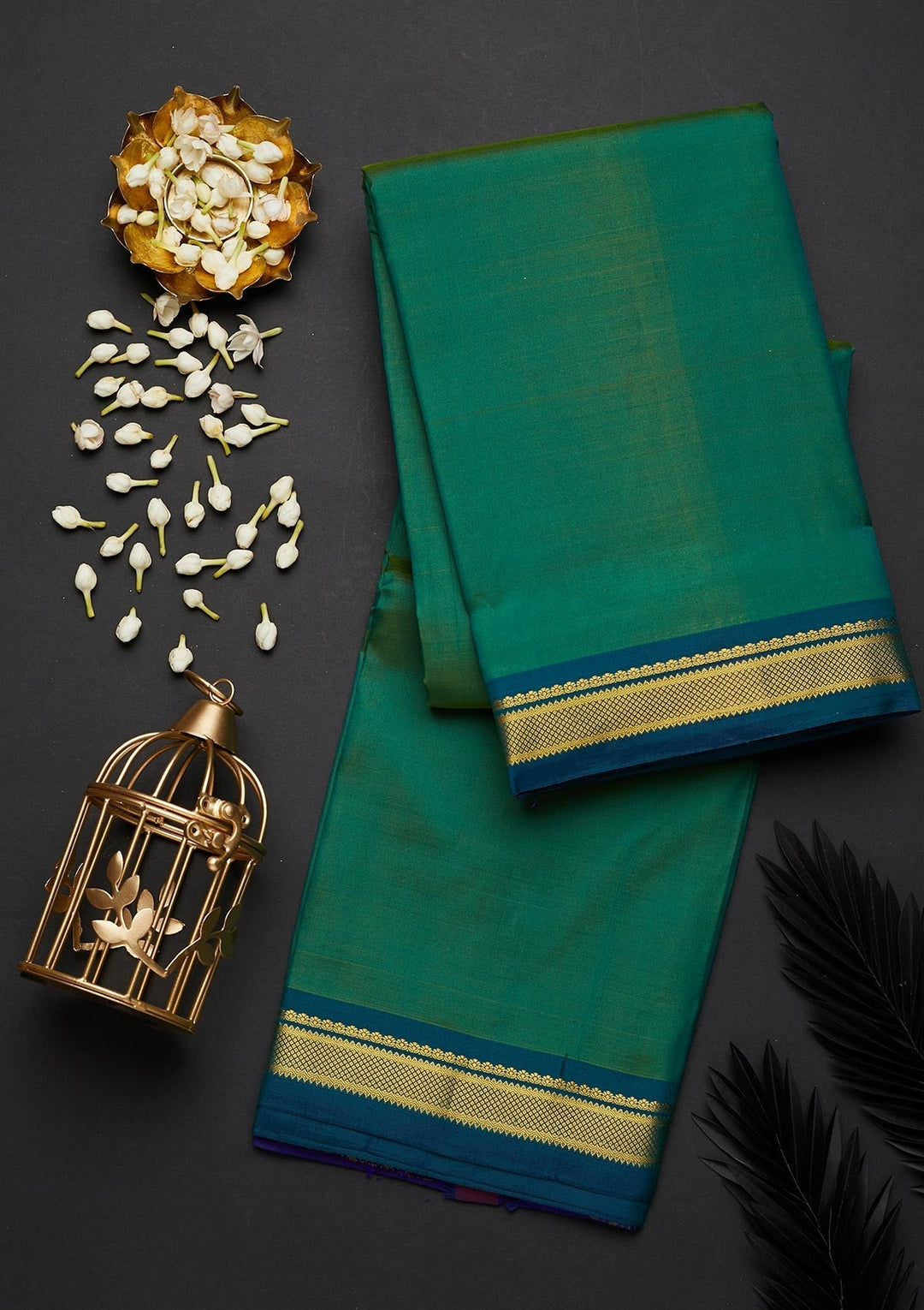Bottle Green Zariwork Pure Silk Designer Saree - Koskii