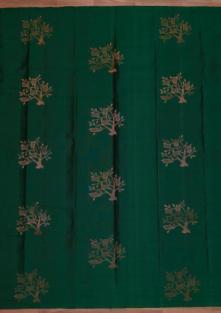 Bottle Green Zariwork Pure Silk Designer Saree - Koskii