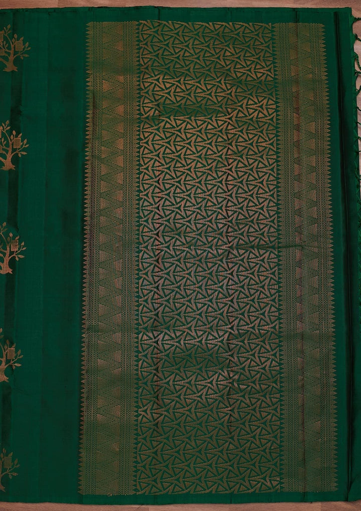 Bottle Green Zariwork Pure Silk Designer Saree - Koskii