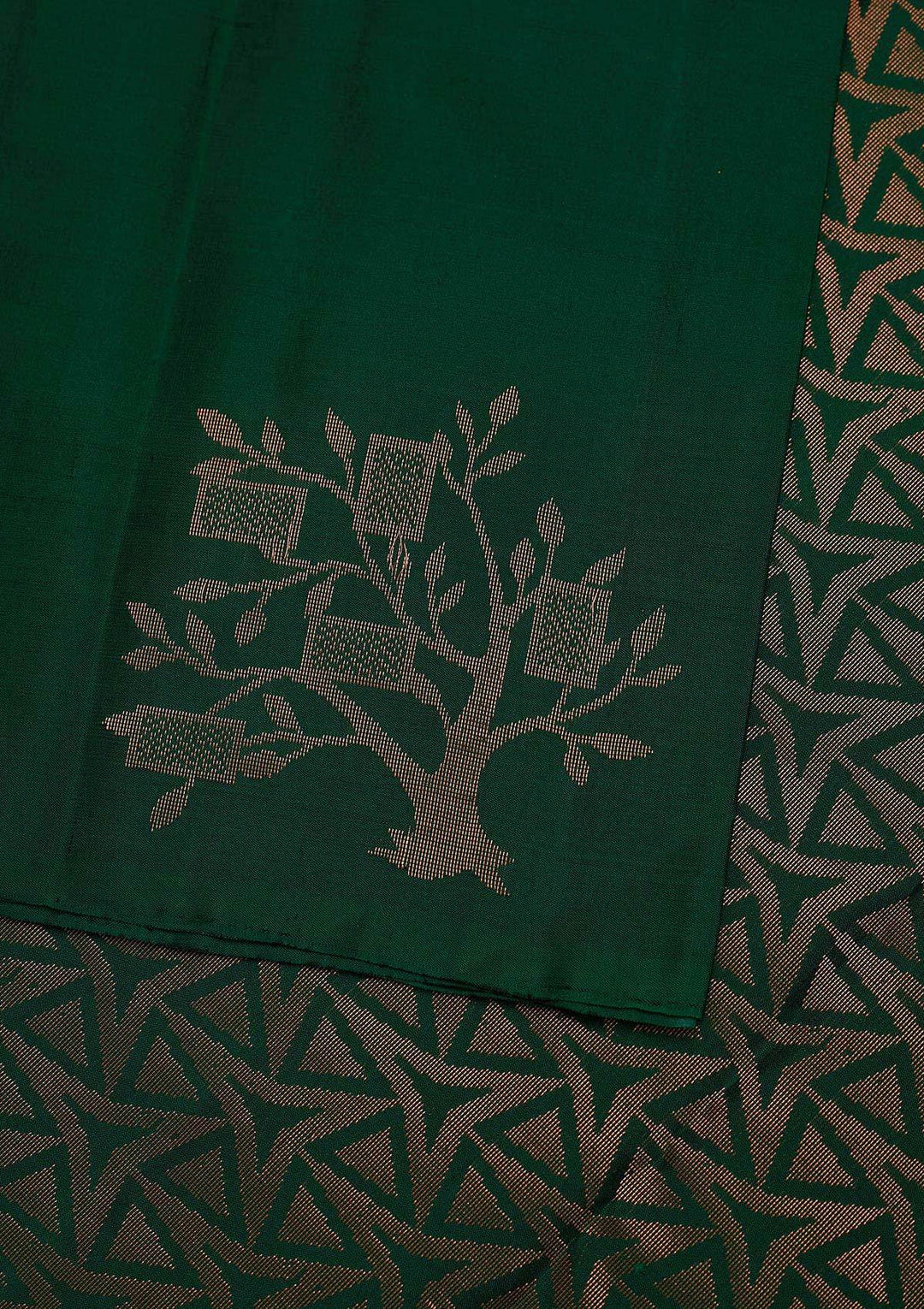 Bottle Green Zariwork Pure Silk Designer Saree - Koskii