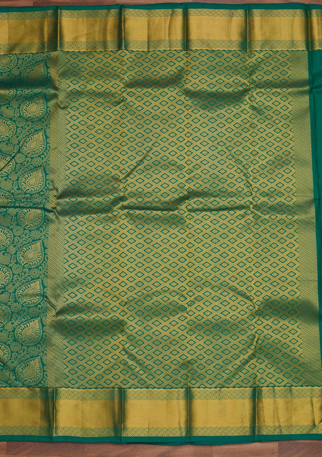Bottle Green Zariwork Pure Silk Designer Saree - Koskii