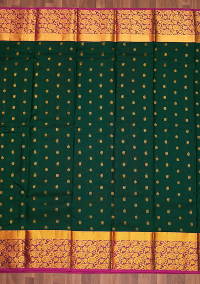 Bottle Green Zariwork Pure Silk Saree - Koskii
