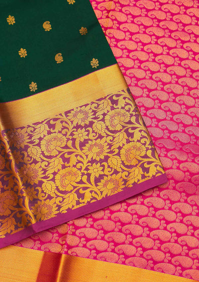 Bottle Green Zariwork Pure Silk Saree - Koskii