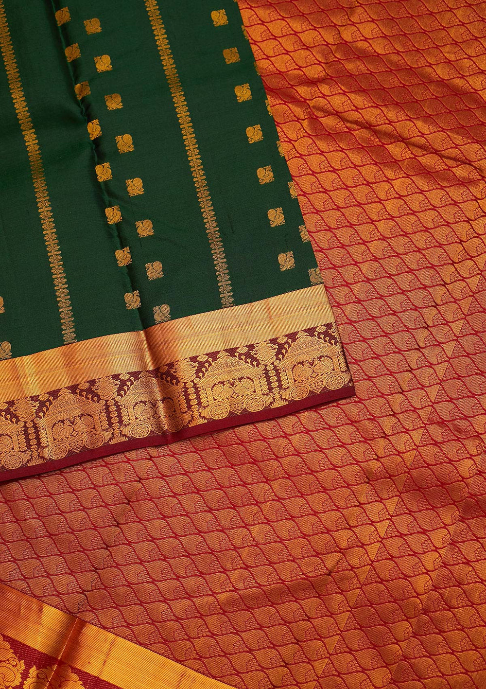 Bottle Green Zariwork Pure Silk Saree - Koskii