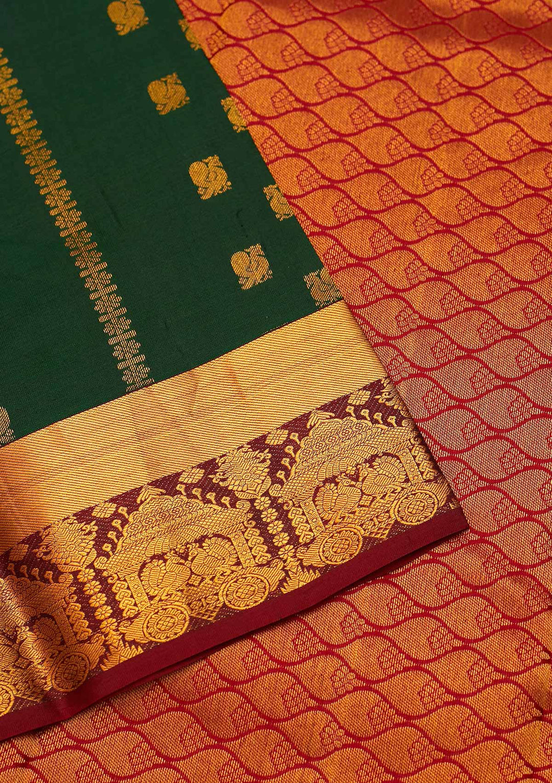 Bottle Green Zariwork Pure Silk Saree - Koskii
