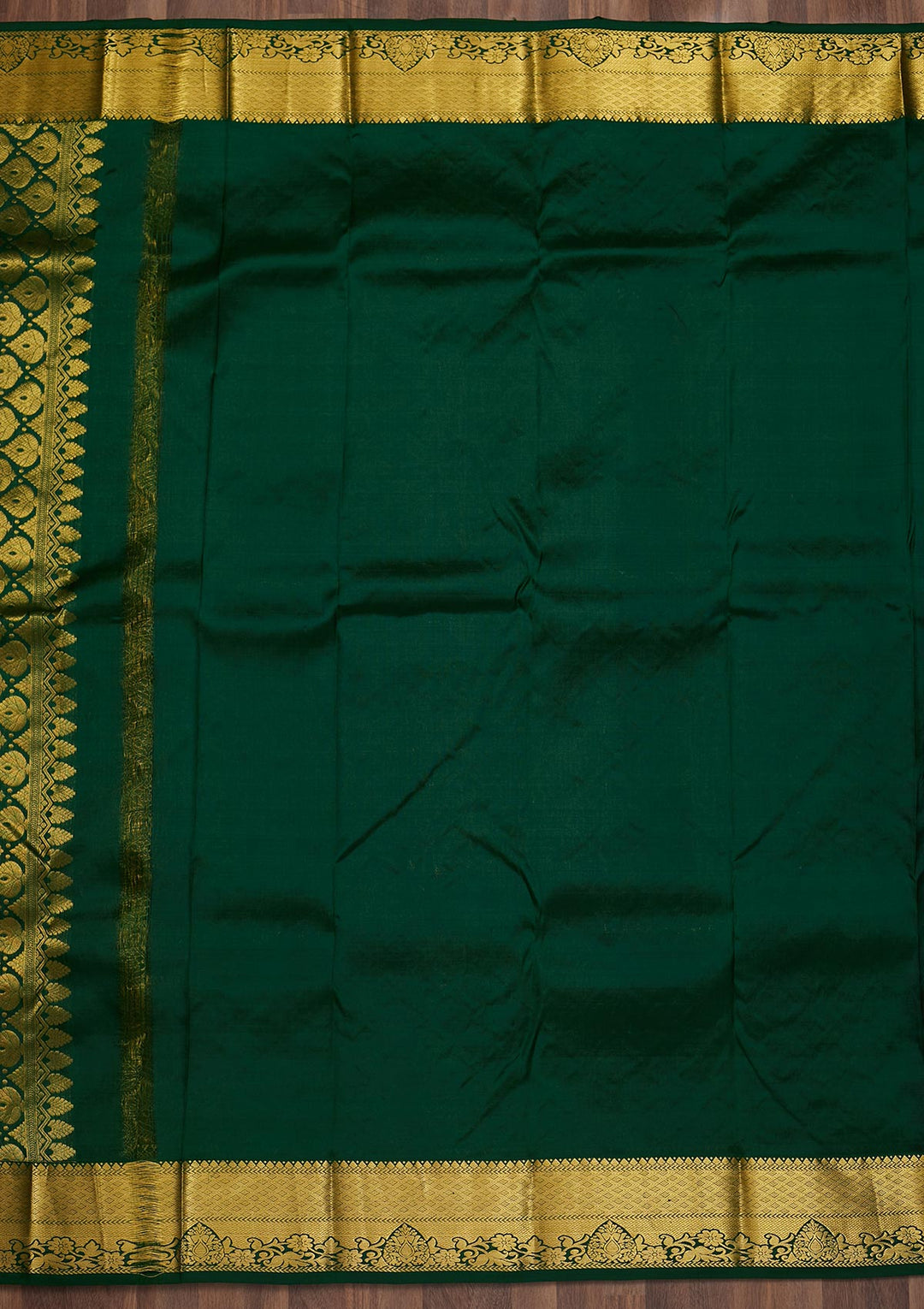 Bottle Green Zariwork Pure Silk Saree-Koskii