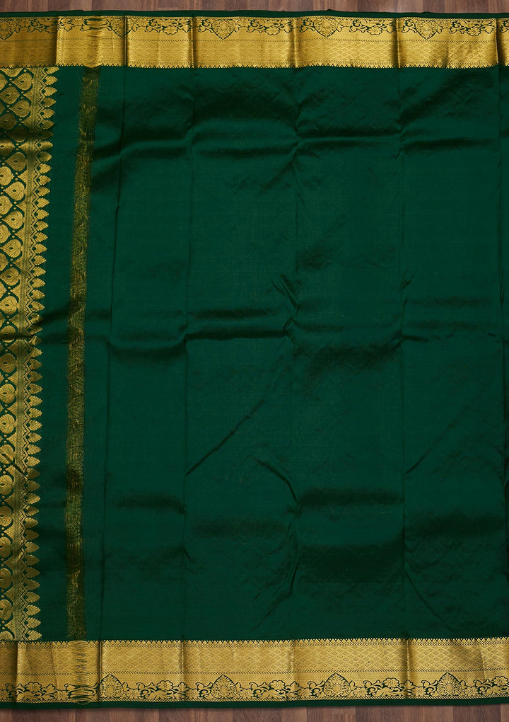 Bottle Green Zariwork Pure Silk Saree-Koskii