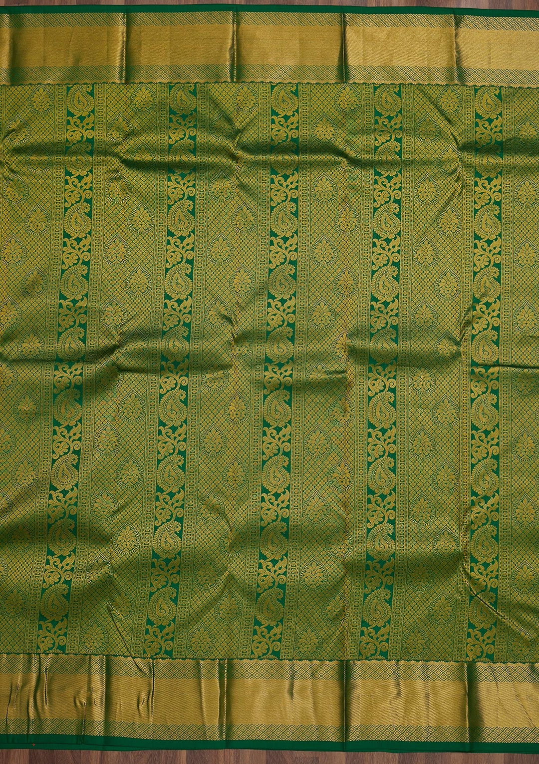 Bottle Green Zariwork Pure Silk Saree-Koskii