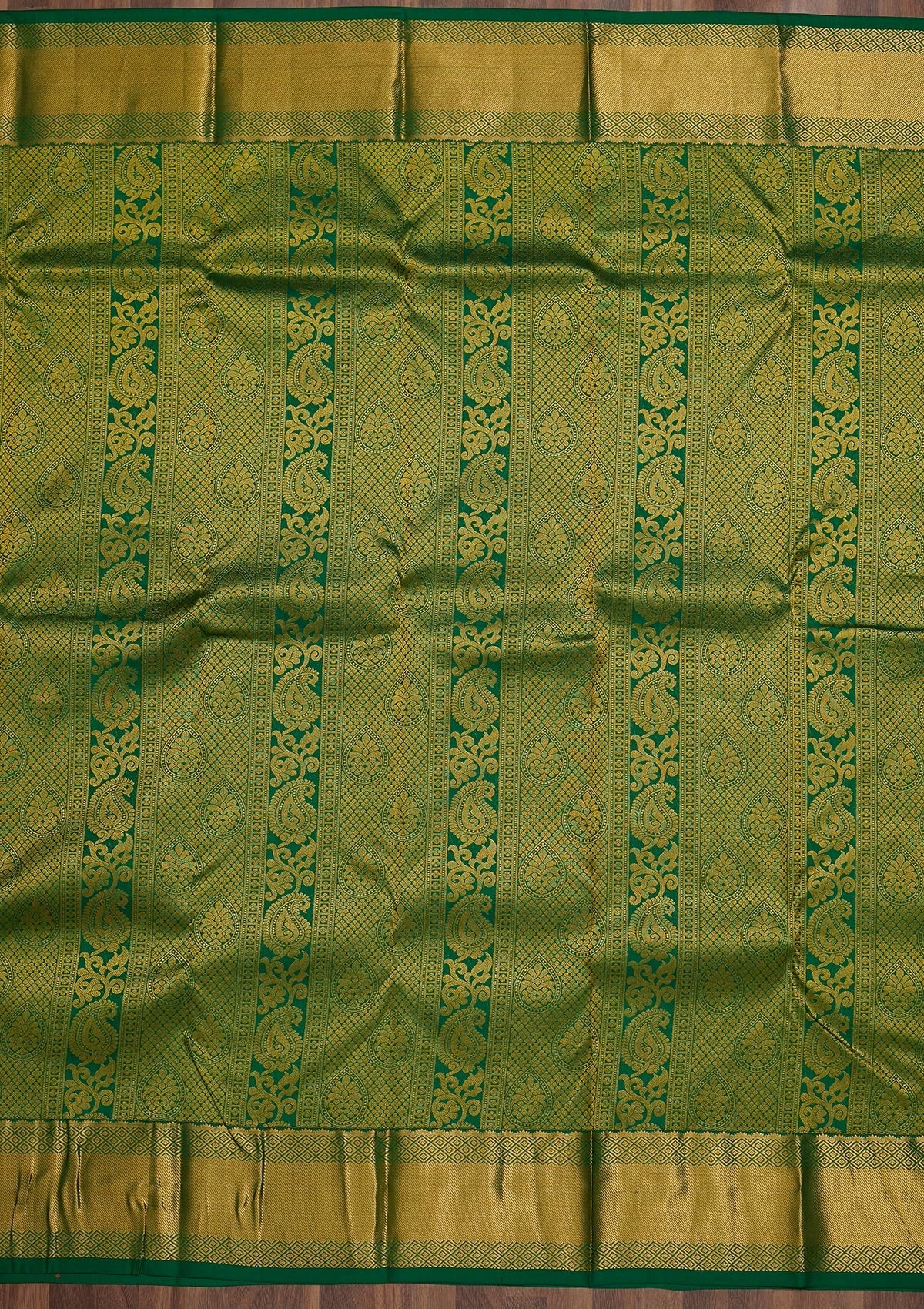 Bottle Green Zariwork Pure Silk Saree-Koskii