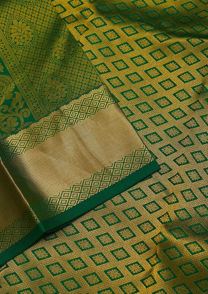 Bottle Green Zariwork Pure Silk Saree-Koskii