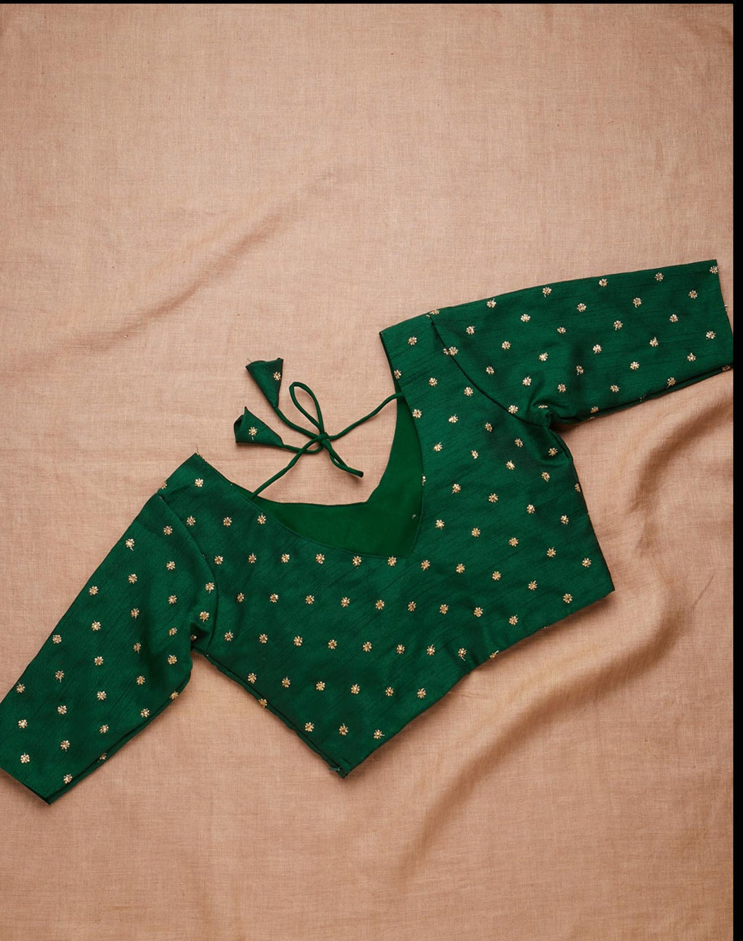 Bottle Green Zariwork Raw Silk Blouse-Koskii