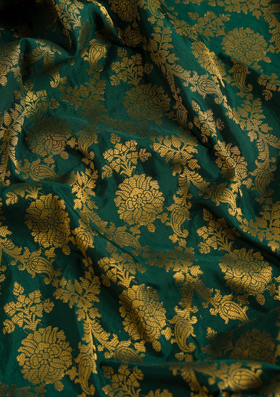 Bottle Green Zariwork Raw Silk Dupatta-Koskii