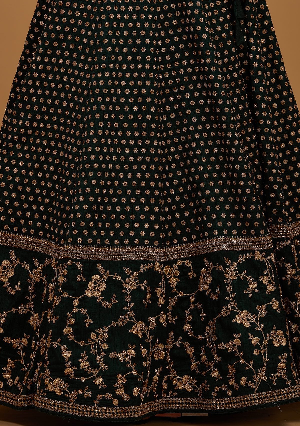 Bottle Green Zariwork Raw Silk Designer Lehenga - Koskii