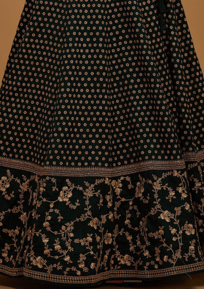 Bottle Green Zariwork Raw Silk Designer Lehenga - Koskii