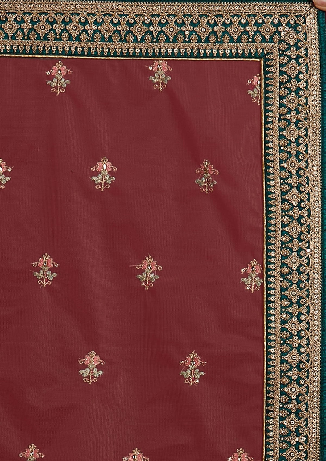 Bottle Green Zariwork Raw Silk Designer Semi-Stitched Lehenga - koskii