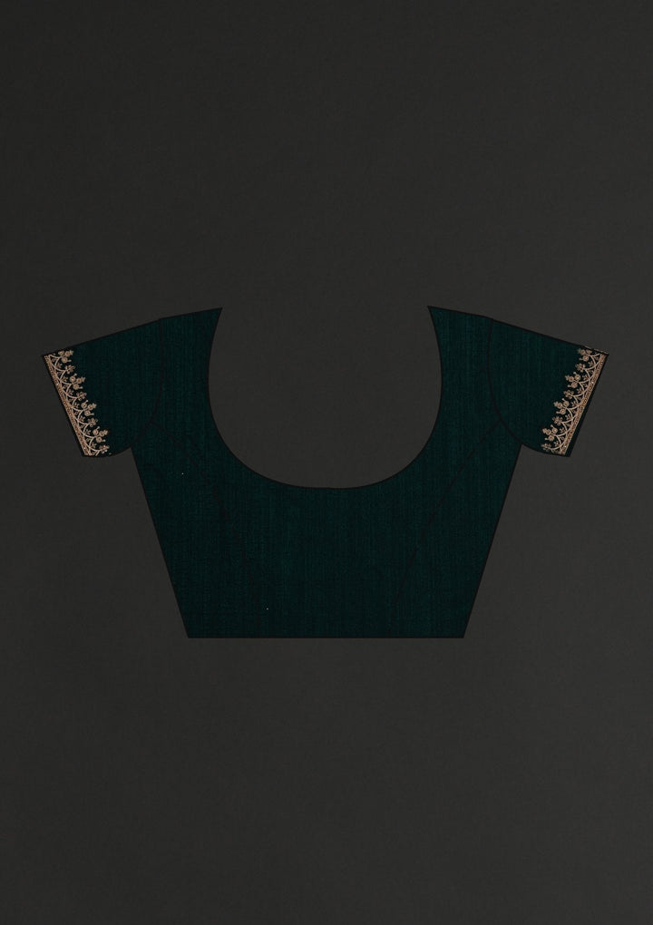 Bottle Green Zariwork Raw Silk Designer Saree - koskii