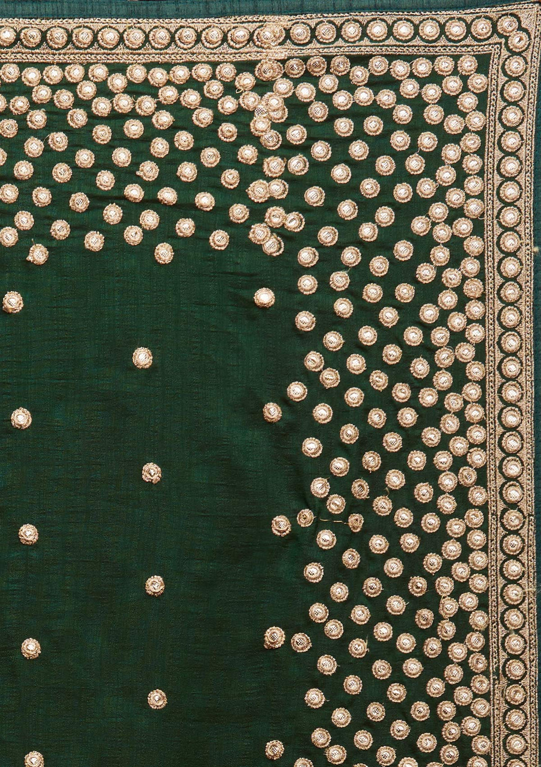 Bottle Green Zariwork Raw Silk Saree - Koskii