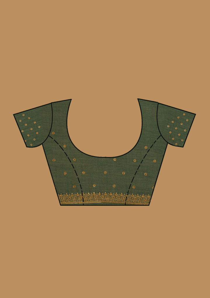 Bottle Green Zariwork Semi Crepe Designer Saree-Koskii