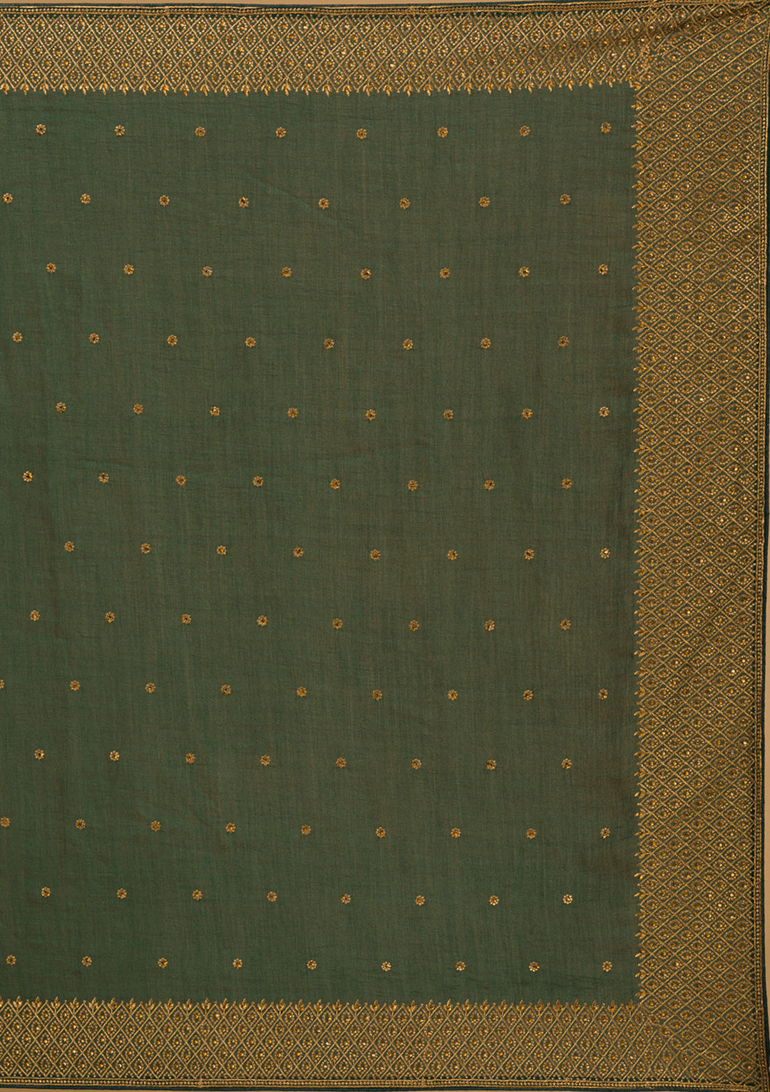 Bottle Green Zariwork Semi Crepe Designer Saree-Koskii